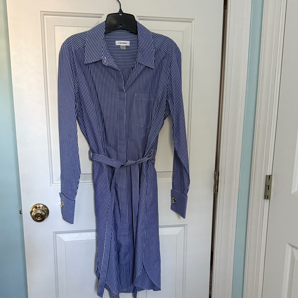 Calvin Klein Navy Striped Long Sleeve Dress